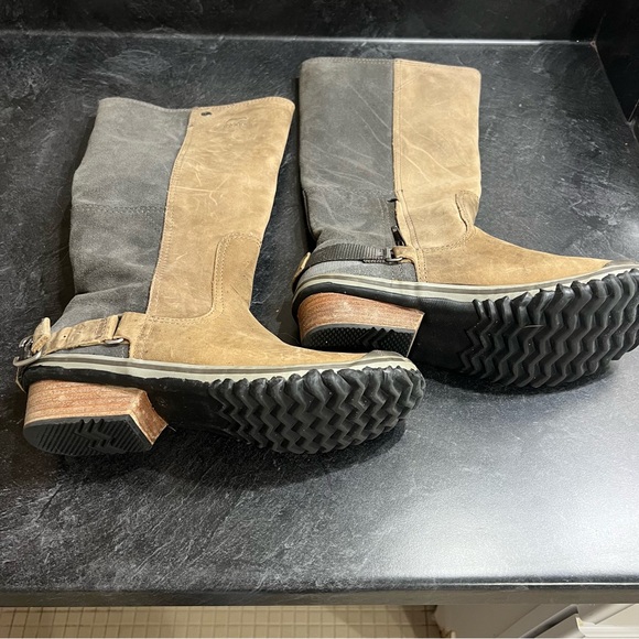 Sorel slimpack Tall Boots TanGrey two tone oiled leather waterproof Wm 9 - Picture 2 of 4